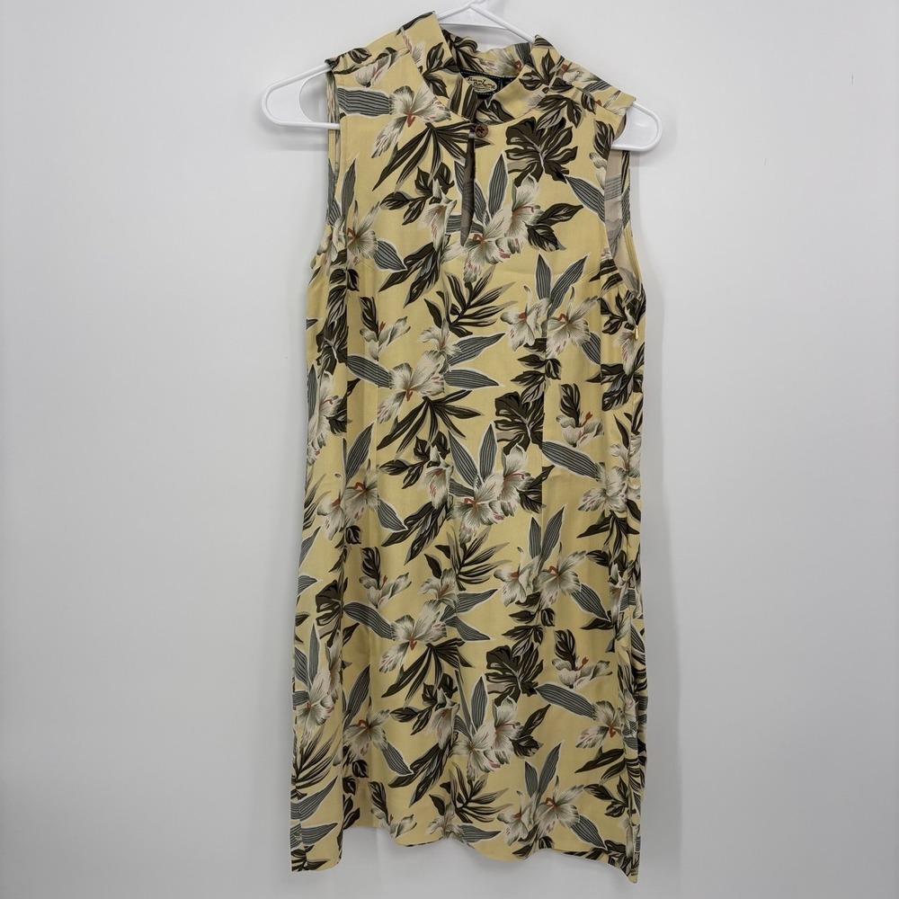 Vintage Tommy Bahama Floral Mini Dress Women's 6 Yellow 100% Silk Sleeveless